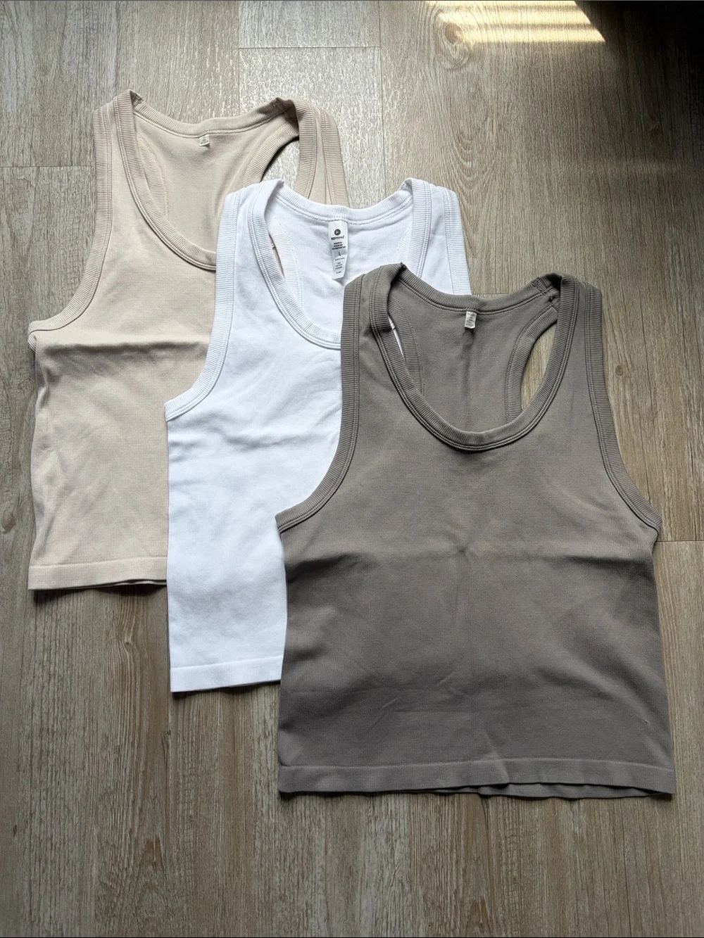 Women’s Ribbed Tank Top Set - White, Beige, Taupe - Picture 1 of 7